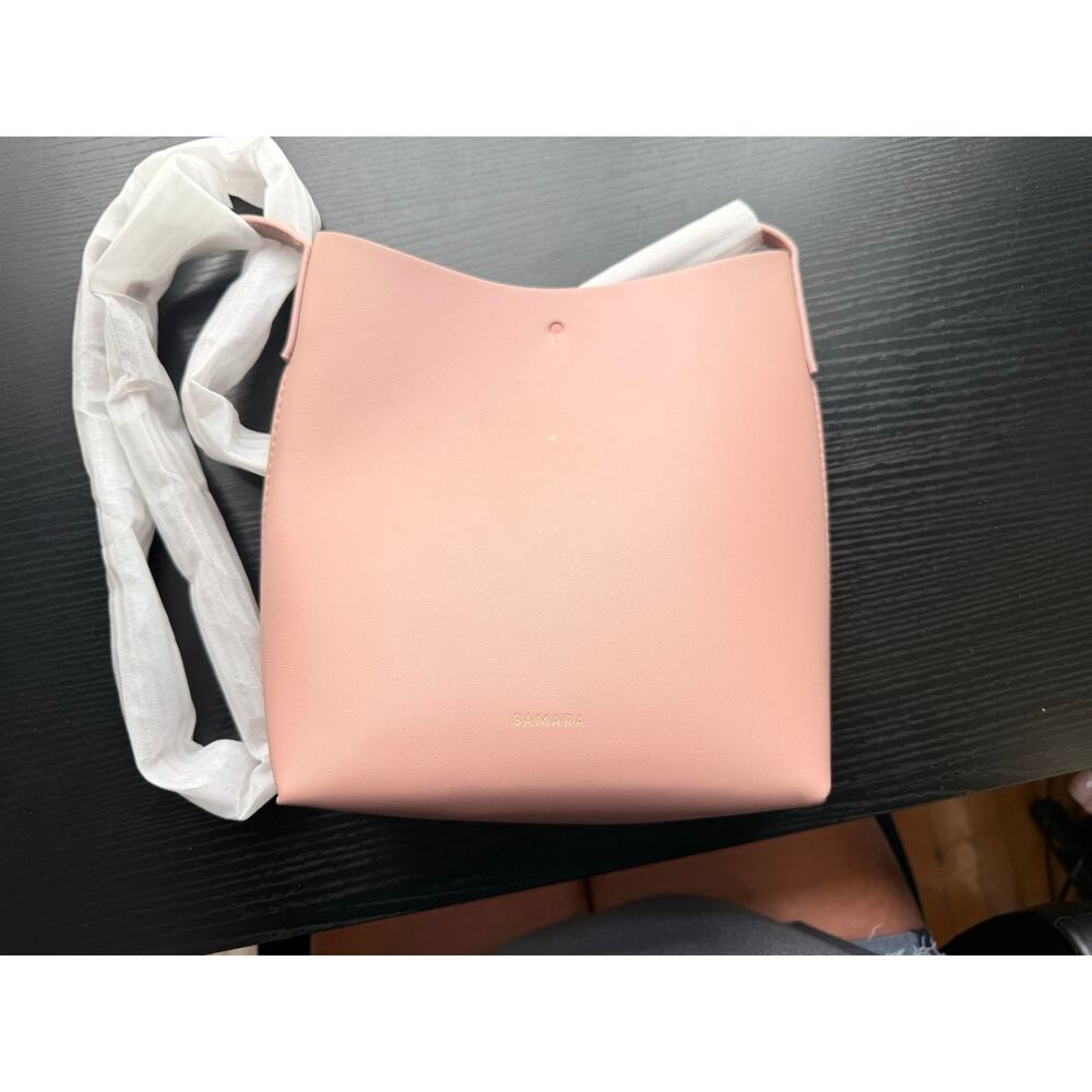 Samara Pink Vegan Leather Crossbody Bag Minimalist Bucket Purse Adjustable Strap - Picture 6 of 11
